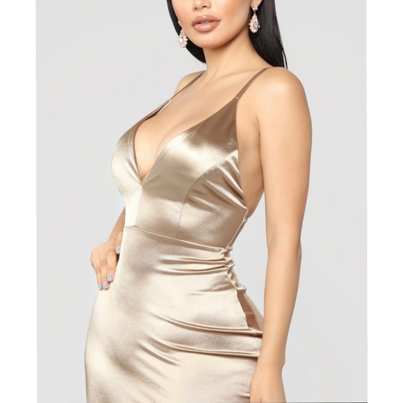 Fashion Nova Satin Mermaid Dress - Gold - Picture 6 of 6